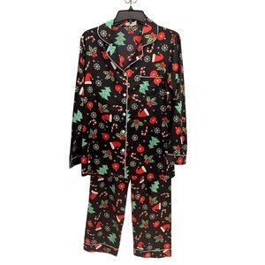 Ekouaer Black Holiday Pajama Set Christmas Print Button Top & Pants Women’s S